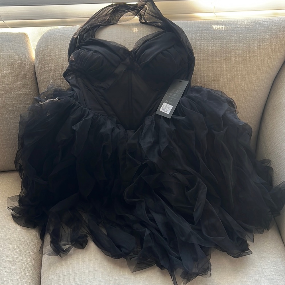 Akira Tulle Halter Mini Dress -Black -Brand New
